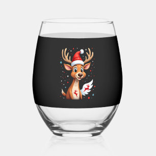 christmas Reindeer (1) Stemless Wine Glass
