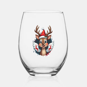 christmas Reindeer (1) Stemless Wine Glass