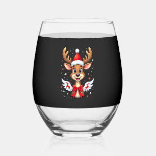 christmas Reindeer (3) Stemless Wine Glass
