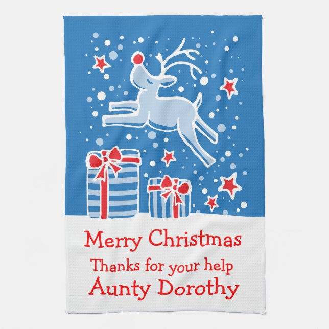 Christmas reindeer add a message kitchen towel (Vertical)