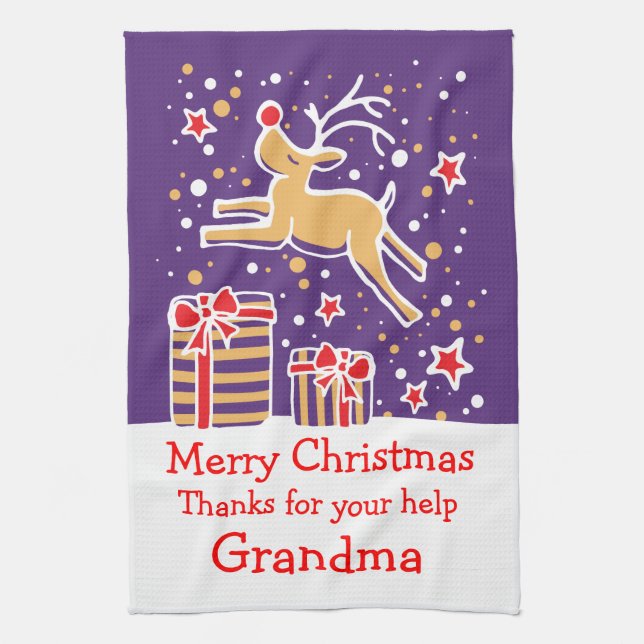 Christmas reindeer add a message kitchen towel (Vertical)