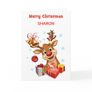 Christmas Reindeer Add A Name Holiday Card