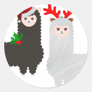 christmas reindeer alpacas classic round sticker