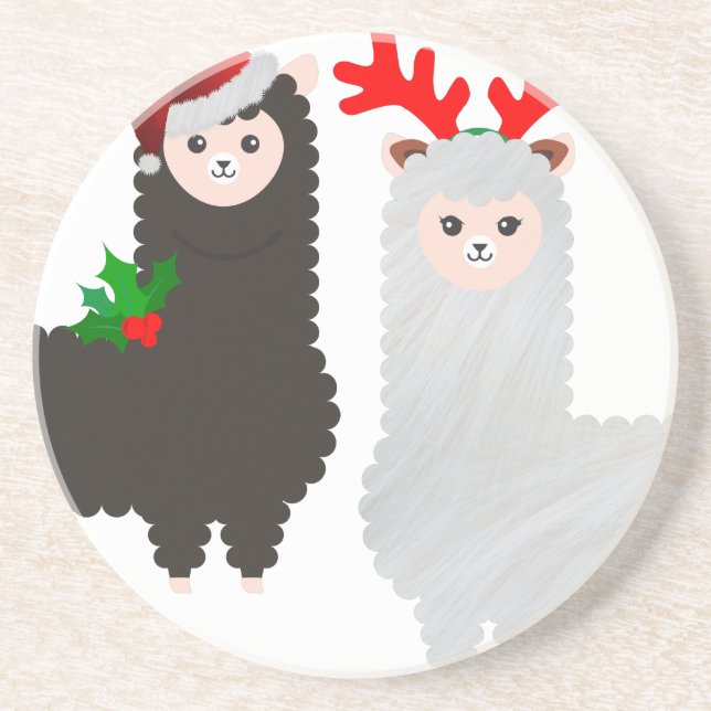 Christmas reindeer alpacas coaster (Front)