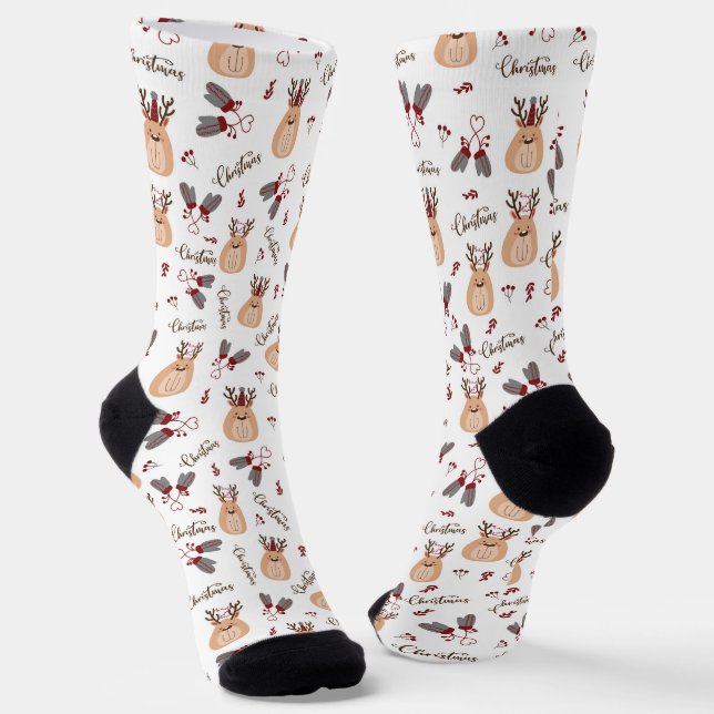 Christmas Reindeer and Mittens Socks (Angled)