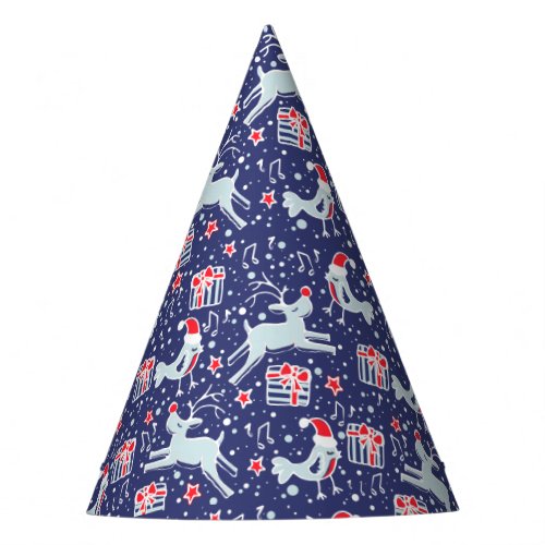 Christmas reindeer and musical bird pattern party hat