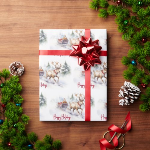 Christmas Reindeer And Santa Claus Wrapping Paper