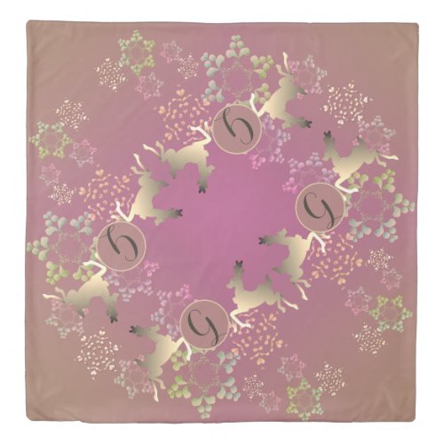 Christmas Reindeer and Snowflakes Monogram Duvet Cover