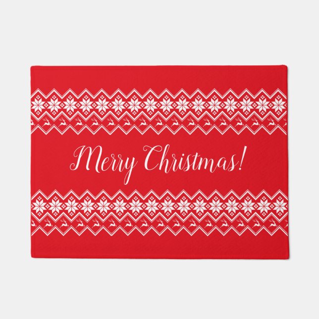 Christmas Reindeer and Snowflakes Nordic Door Mat (Front)