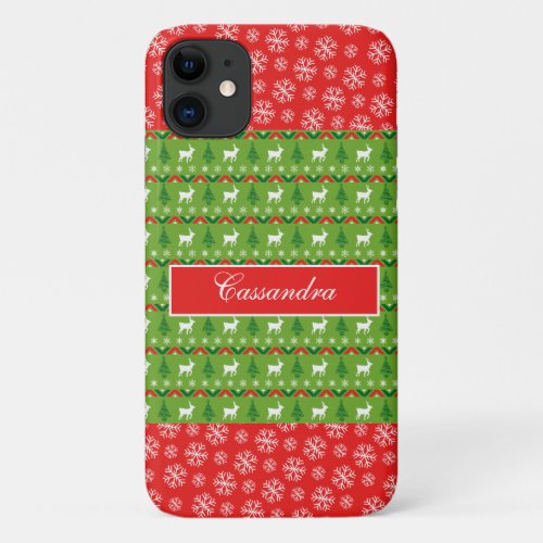 Christmas Reindeer and Snowflakes Personalized iPhone 11 Case