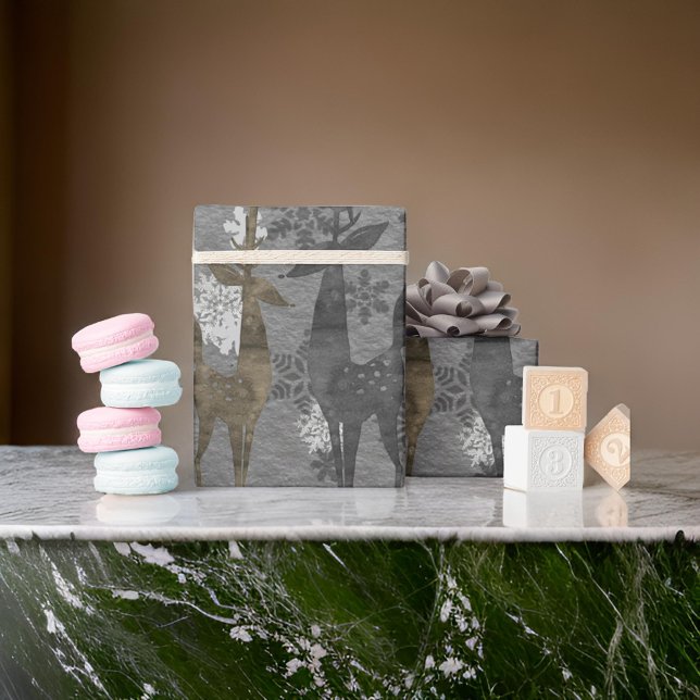  Christmas Reindeer and Snowflakes Steel Gray Wrapping Paper (Creator Uploaded)