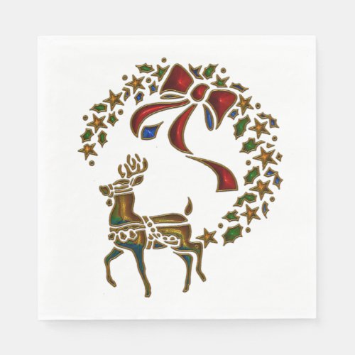 Christmas Reindeer and Stars Napkins