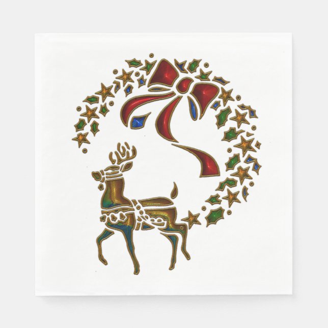 Christmas Reindeer and Stars Napkins (Front)