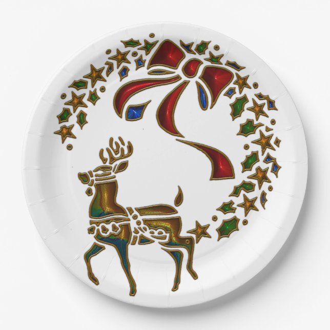 Christmas Reindeer and Stars Paper Plates (Front)