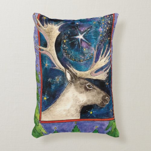 Christmas Reindeer at Night with a Shining Star Accent Pillow