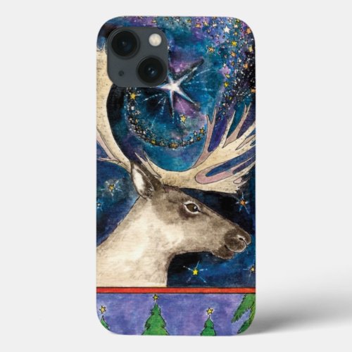 Christmas Reindeer at Night with a Shining Star iPhone 13 Case