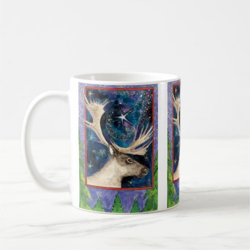 Christmas Reindeer at Night with a Shining Star Coffee Mug