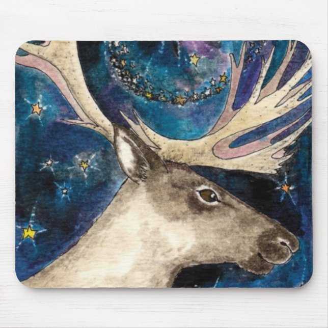 Christmas Reindeer at Night with a Shining Star Mouse Pad (Front)