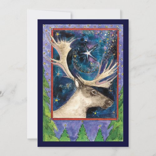 Christmas Reindeer at Night with a Star Invitation