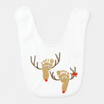 Christmas Reindeer Baby Footprints Bib by DigiGraphics4u at Zazzle
