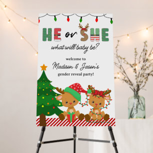 Christmas Reindeer Baby Gender Reveal Welcome Sign