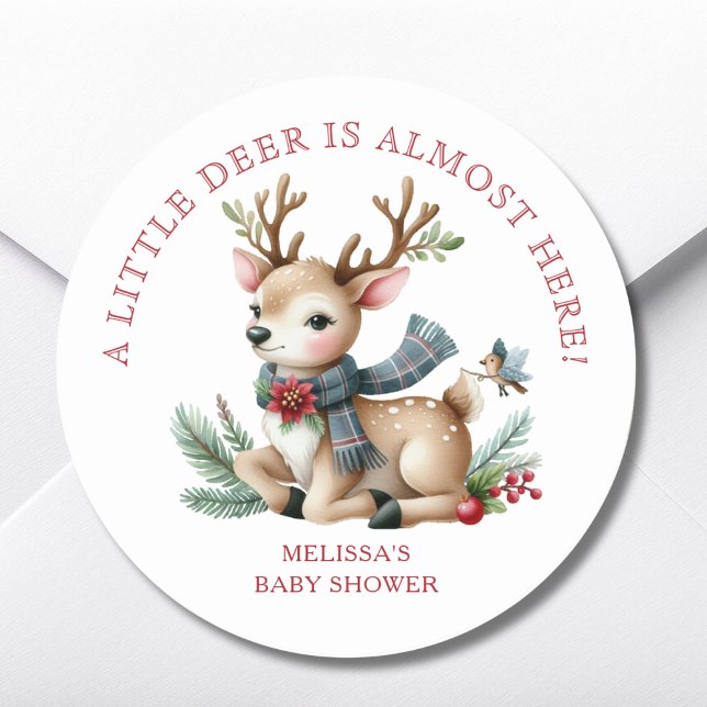 Christmas Reindeer Baby Shower Favor Sticker (Creator Uploaded)