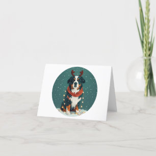 Christmas Reindeer Bernese Mountain Dog Holiday Card