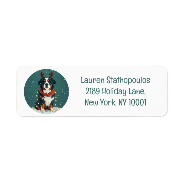Christmas Reindeer Bernese Mountain Dog Label (Front)
