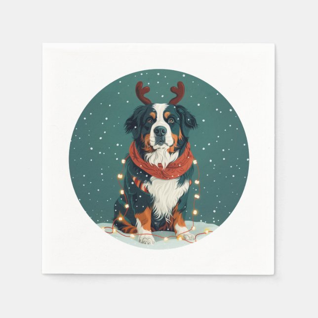 Christmas Reindeer Bernese Mountain Dog Napkins (Front)