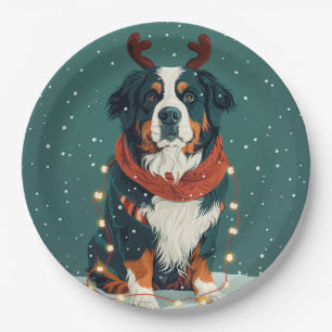 Christmas Reindeer Bernese Mountain Dog Paper Plates