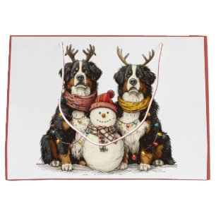 Christmas Reindeer Bernese Mountain Dogs Large Gift Bag