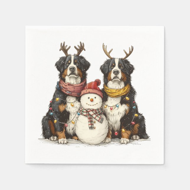 Christmas Reindeer Bernese Mountain Dogs Napkins (Front)