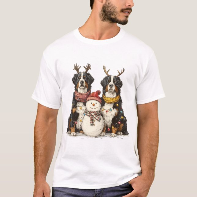 Christmas Reindeer Bernese Mountain Dogs T-Shirt (Front)