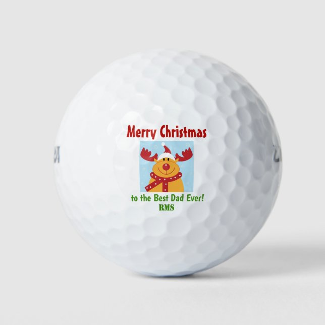 Christmas Reindeer Best Dad Ever Monogram Initials Golf Balls (Front)