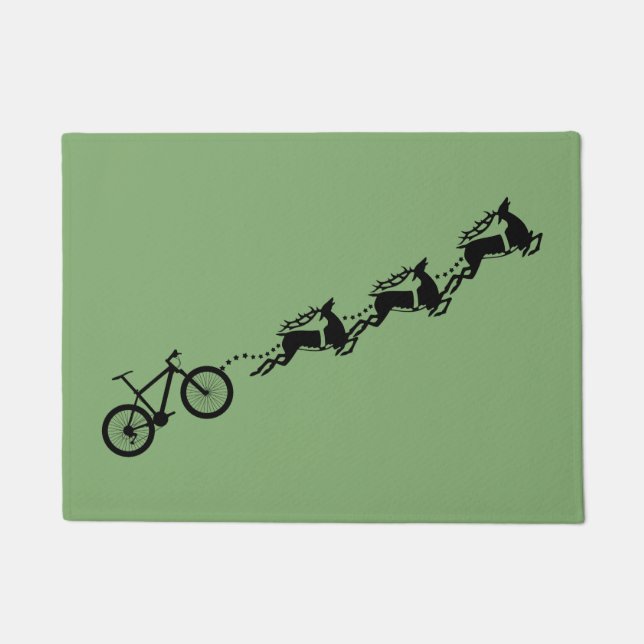 Christmas Reindeer Bicycle Funny Santa Door Mat (Front)