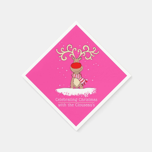 Christmas reindeer big antler pink personalized napkins (Corner)
