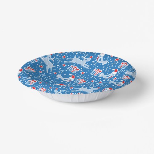 Christmas reindeer bird pattern blue red paper bowls