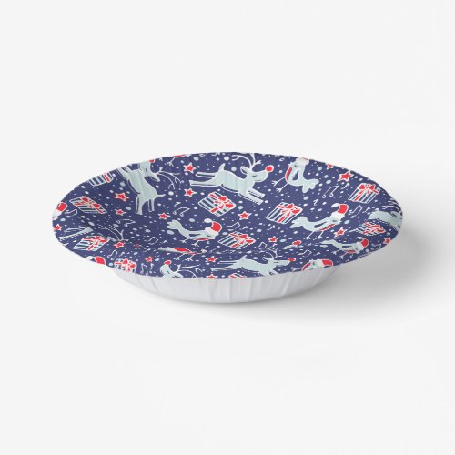 Christmas reindeer bird pattern dark blue red paper bowls