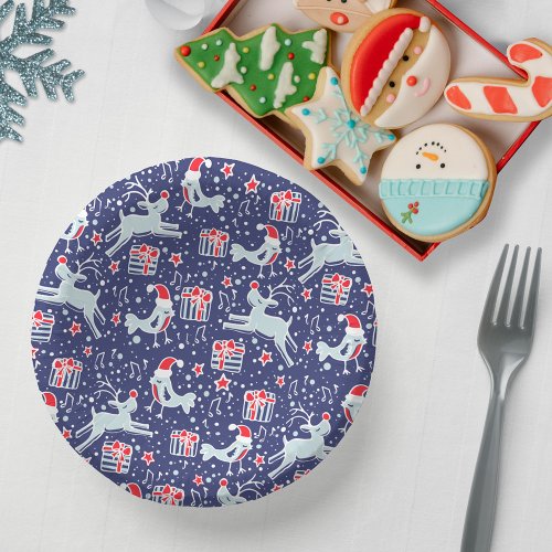 Christmas reindeer bird pattern dark blue red paper bowls