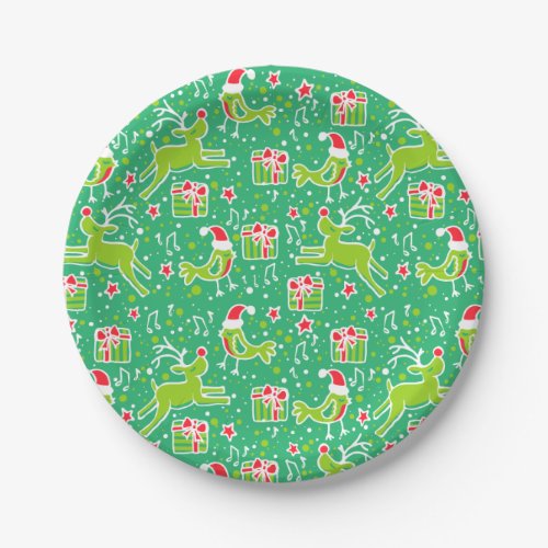 Christmas reindeer bird pattern green paper plate