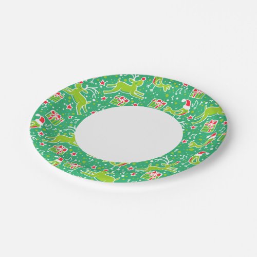 Christmas reindeer bird pattern green paper plate