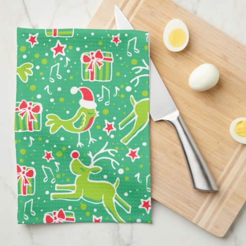 Christmas reindeer bird pattern greenkitchen towel