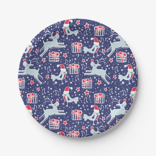 Christmas reindeer bird patterned paper plates