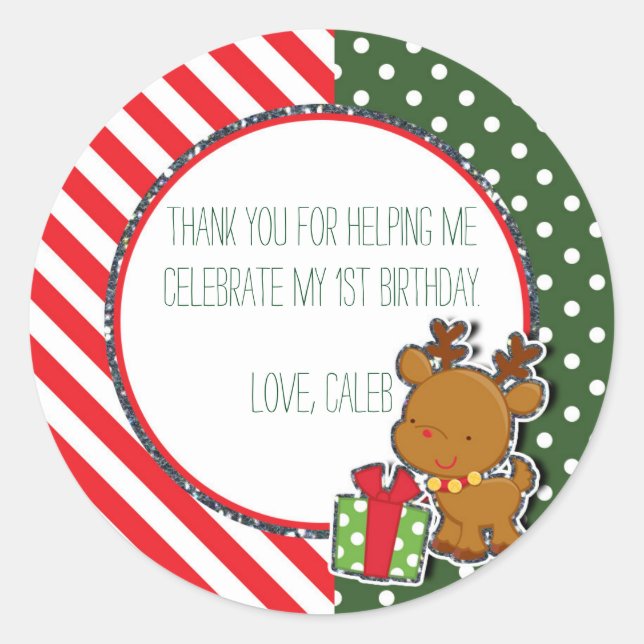 Christmas Reindeer Birthday Holiday Custom Sticker (Front)