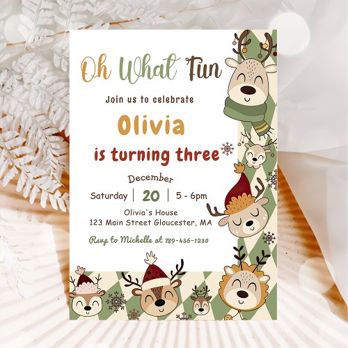  Christmas Reindeer Birthday Party Oh What Fun Invitation