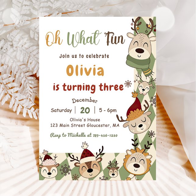  Christmas Reindeer Birthday Party Oh What Fun Invitation (Creator Uploaded)