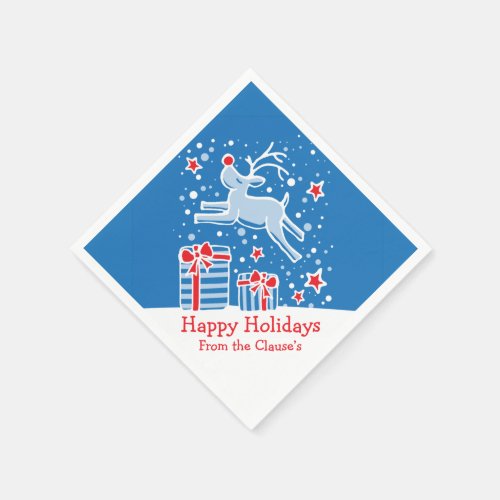 Christmas reindeer blue red white paper napkins