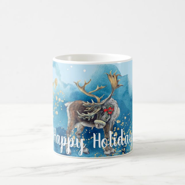 Christmas Reindeer Blue Splash Coffee Mug (Center)