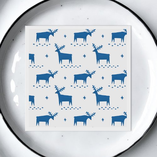 Christmas reindeer Blue woodland animal pattern Napkins