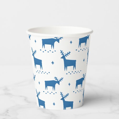 Christmas reindeer Blue woodland animal pattern Paper Cups